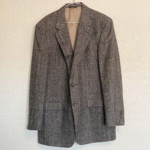 bill blass 100% camel hair gray and tan plaid blazer suit jacket